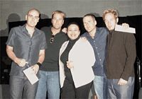 Pictured are (l-r): Peter Furler, Newsboys/inpop; Michael W. Smith, Rocketown; host Marcia Ware, WAY-FM; Mark Stuart, Audio Adrenaline/Flicker; and Toby McKeehan, dc Talk/Gotee.